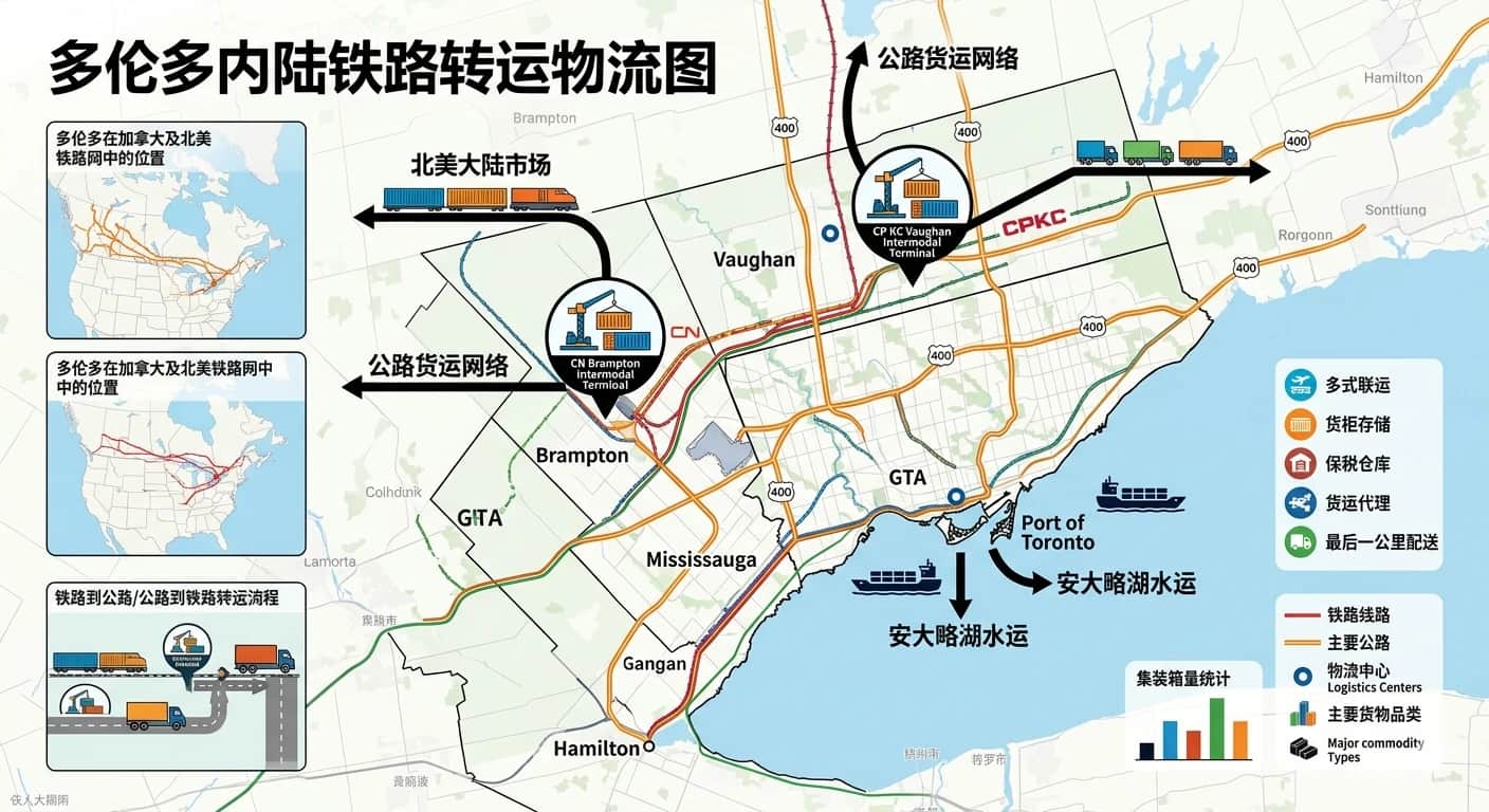 多伦多内陆铁路转运物流图